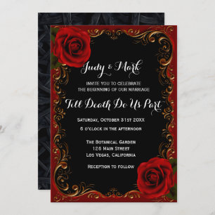 Invitation Élégant Goth Red Roses Mariage