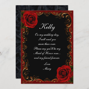 Invitation Élégant Goth Roses Rouges Maid Of Honor
