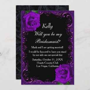 Invitation Élégant Goth violet Roses Bridesmaid