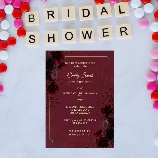 Invitation Elegant Gothic Red and Black Romance Bridal Shower (Créateur téléchargé)
