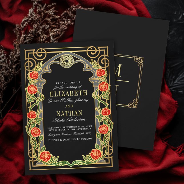 Invitation Elegant Gothic Roses Cathedral Frame Wedding  (Créateur téléchargé)