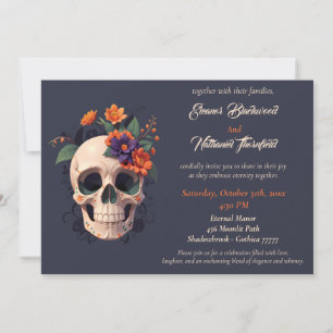 Invitation Élégant gothique 3D Mariage crâne floral