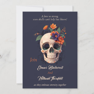 Invitation Élégant gothique 3D Mariage crâne floral