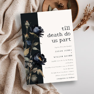 Invitation Elégant gothique noir Rose noir Mariage