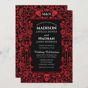 Invitation Élégant gothique victorien rouge et noir Mariage