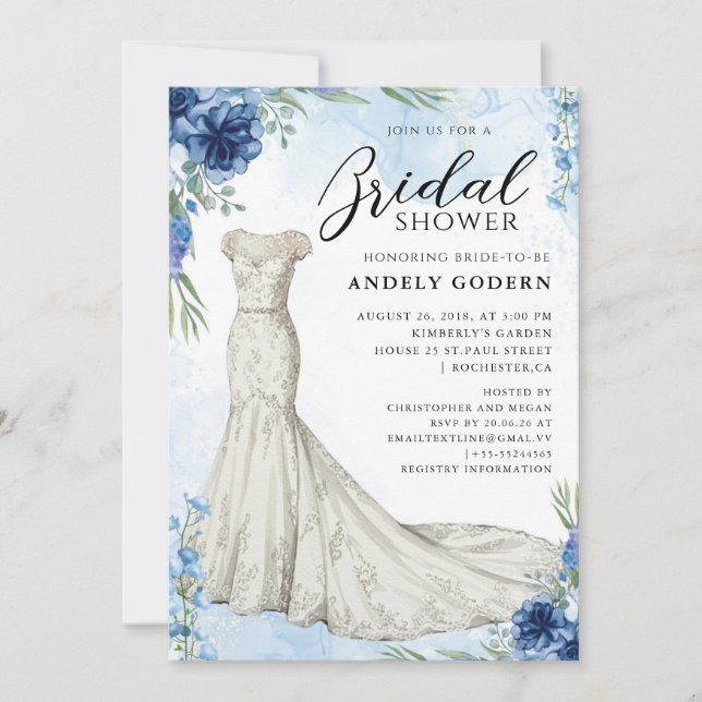 Invitation Elegant Gown Illustration with  Bridal Shower (Devant)