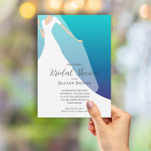 Invitation Élégant Gown sur Fête des mariées bleue