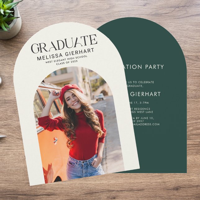 Invitation Elégant Grad Photo 2025 College Graduation Party (Graduation 2025 Green Champagne Photo Arch Party Invitation)