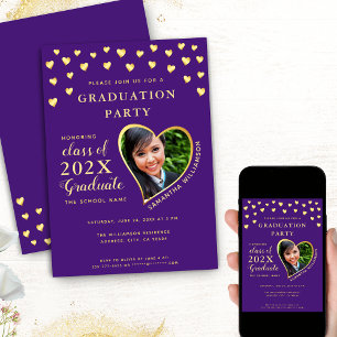 Invitation Elégant Grad Photo Purple et Gold Graduation