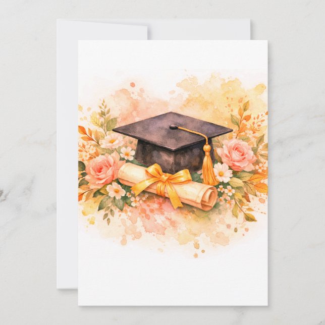 Invitation Elegant Graduation Cap with Floral Design (Devant)
