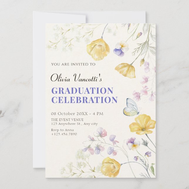 Invitation Élégant graduation florale sauvage (Devant)