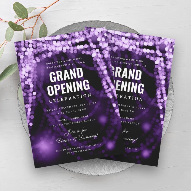 Invitation Élégant Grand Ouverture Affaires Lumières violette (Elegant Grand Opening Business Purple Lights Invitation)