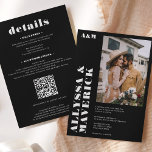 Invitation Élégant Gras simple blanc noir mariage photo<br><div class="desc">Élégant Gras simple blanc sur faire-part de mariage photo noir avec une police moderne en gras,  une photo et un tout en un détail à l'arrière avec code qr.</div>