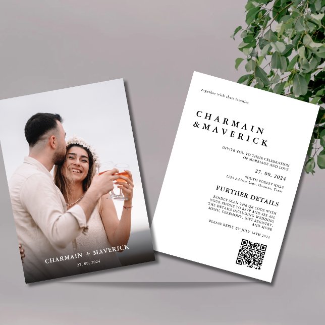 Invitation Élégant Gras Typo Photo QR Code Mariage (Créateur téléchargé)