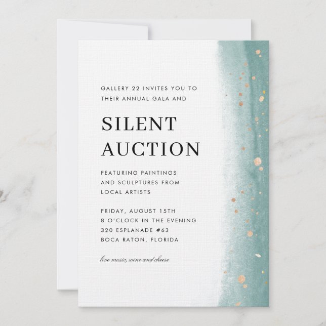 Invitation Elegant Green Brush Stroke Gala & Silent Auction  (Devant)