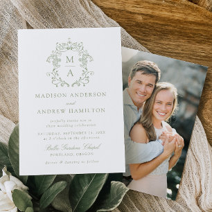 Invitation Élégant Green Chinoiserie Floral Photo Mariage