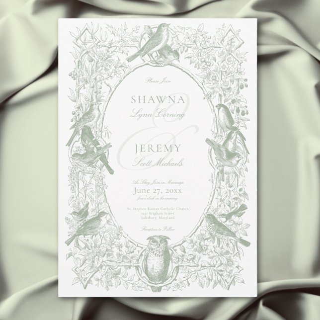 Invitation Elegant Green Chinoiserie Nature & Birds Wedding (Elegant Green Chinoiserie Nature & Birds Wedding Invitation)