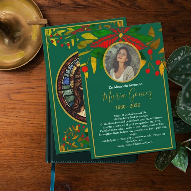 Invitation Elegant Green Floral Memorial Funeral Photo  (Créateur téléchargé)