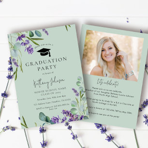 Invitation Élégant Green Floral Photo Party Graduation
