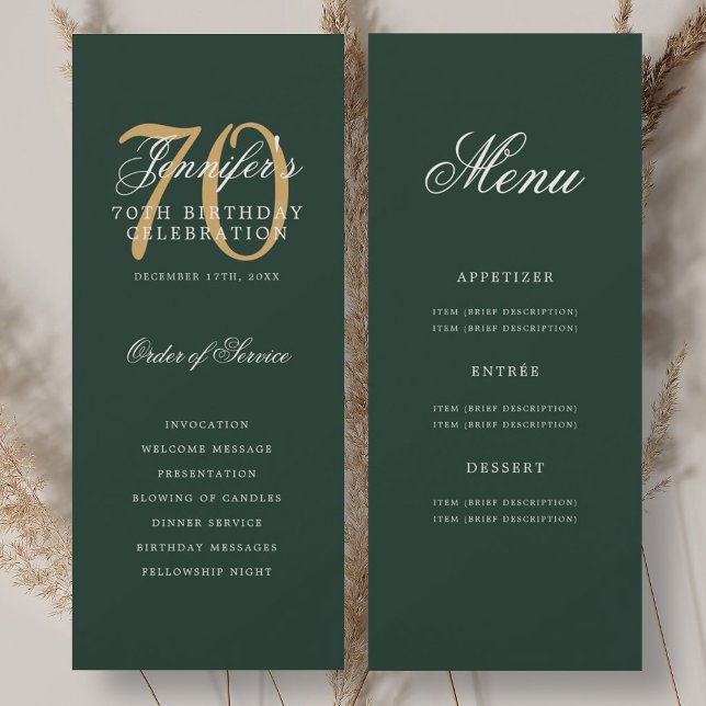 Invitation Elégant Green Gold 70th Birthday Program Menu (Elegant Green Gold 70th Birthday Program Menu)