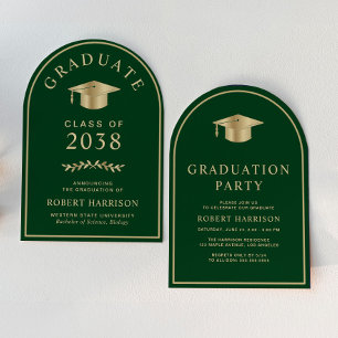 Invitation Élégant Green Gold College Graduation Party