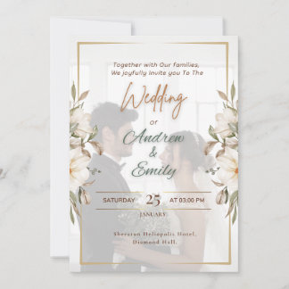 Invitation Elégant Green & Gold Overlay Photo Mariage Invitat