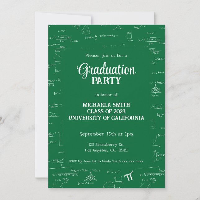 Invitation Elegant Green Hand-Lettering Math Graduation Party (Devant)