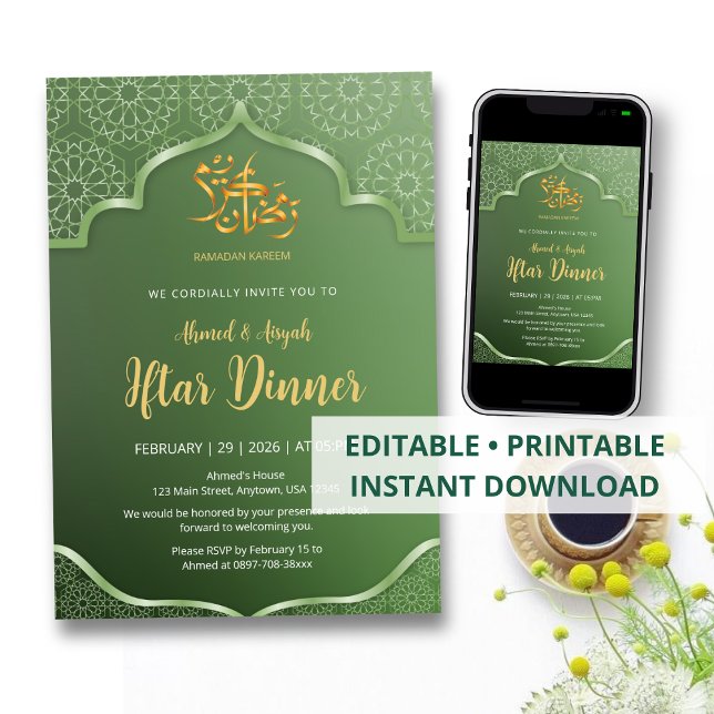Invitation Elegant Green Islamic Geometric Pattern Iftar (Créateur téléchargé)