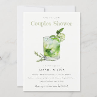 Invitation Elégant Green Margarita Cocktail Couples Douche