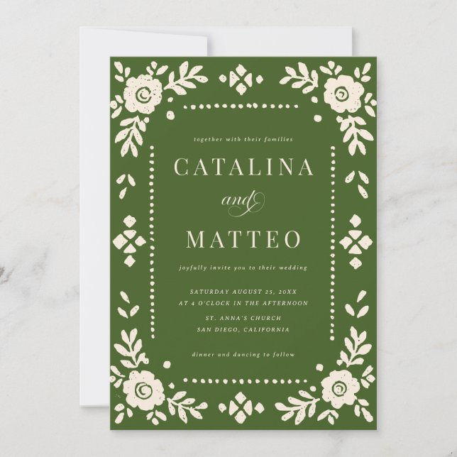 Invitation Elegant Green Papel Picado Wedding (Devant)