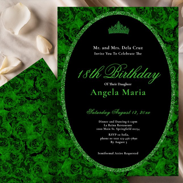 Invitation Elegant Green Rose Floral 18th Birthday Debut (Créateur téléchargé)