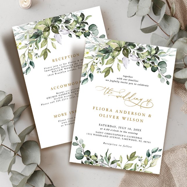Invitation Elegant Green Rustic Botanical Détails Mariage (Elegant Greenery Rustic Botanical Details Wedding Invitation)