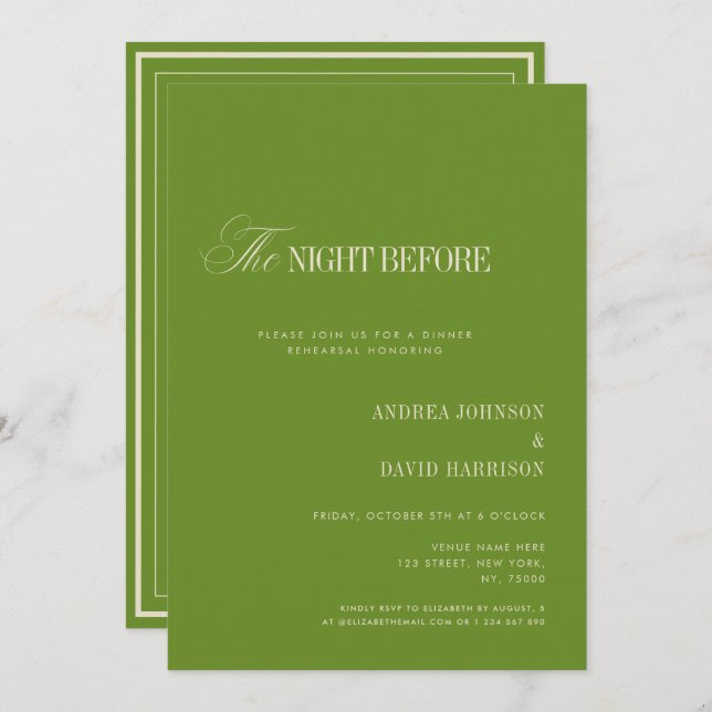 Invitation Elegant Green The Night Before Rehearsal Dinner (Devant / Derrière)