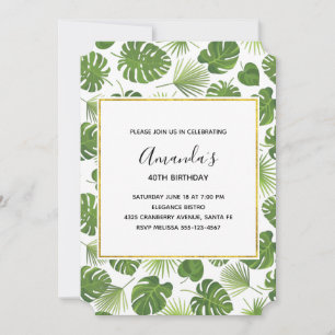 Invitation Elégant Green Tropical Feuille Motif Anniversaire