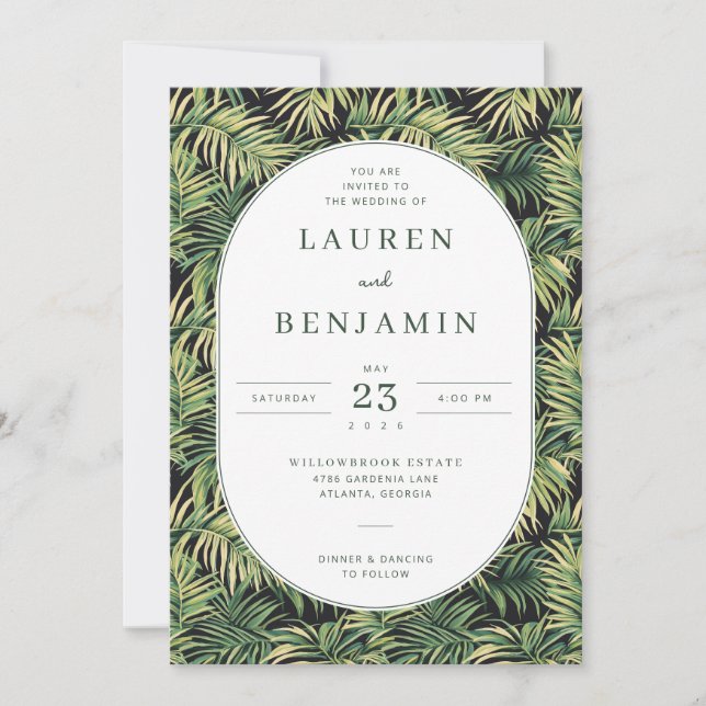 Invitation Elegant Green Tropical Leaves (Devant)