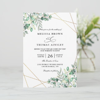 Invitation Elegant Greenery Eucalyptus QR Code Wedding