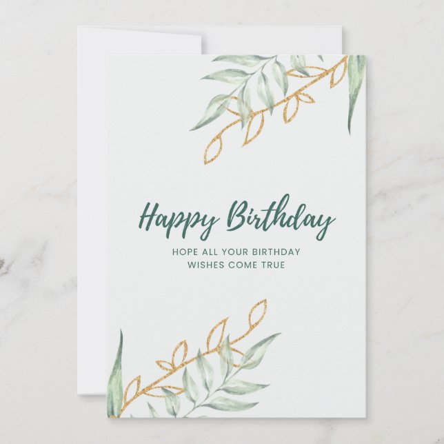 Invitation Elegant Greenery Floral Birthday Card | Minimal Bo (Devant)