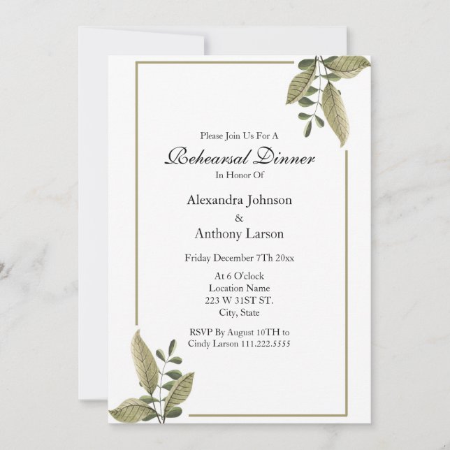 Invitation Elegant Greenery Wedding Rehearsal (Devant)