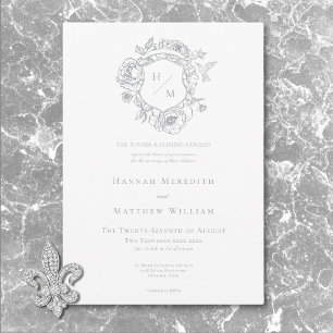 Invitation Elegant Grey Chinoiserie Bird & Crest Mariage