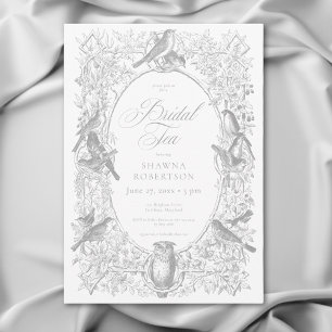 Invitation Elégant Grey Chinoiserie Nature Oiseaux Thé nuptia