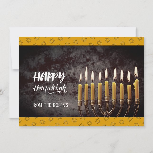 Invitation Elegant Grey et Gold Hanoukka Chanukah Menorah (Devant)