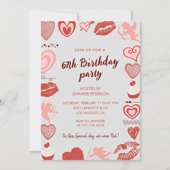 Invitation Elegant Grey Red Hearts 67e anniversaire invitatio (Devant)
