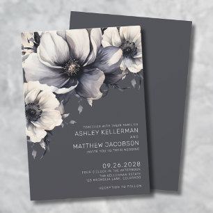 Invitation Elégant gris aquarelle Mariage floral