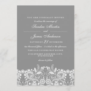 Invitation Elégant gris blanc dentelle inviter