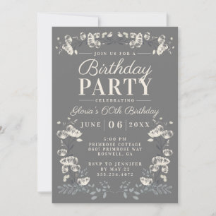 Invitation Elégant gris & blanc floral 60e anniversaire Invit
