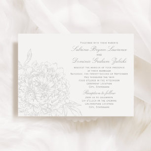 Invitation Élégant gris blanc Mariage de pivoine florale
