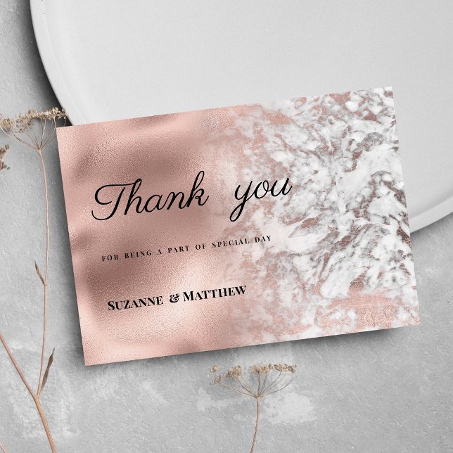 Invitation Elégant gris blanc rose Merci en marbre (Elegant gray white rose gold marble Thank You )