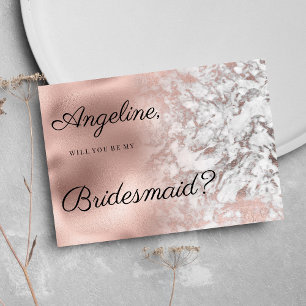 Invitation Élégant gris blanc rose or marbre Demoiselle d'hon