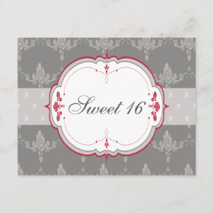 Invitation Élégant gris et rose rouge sucré 16