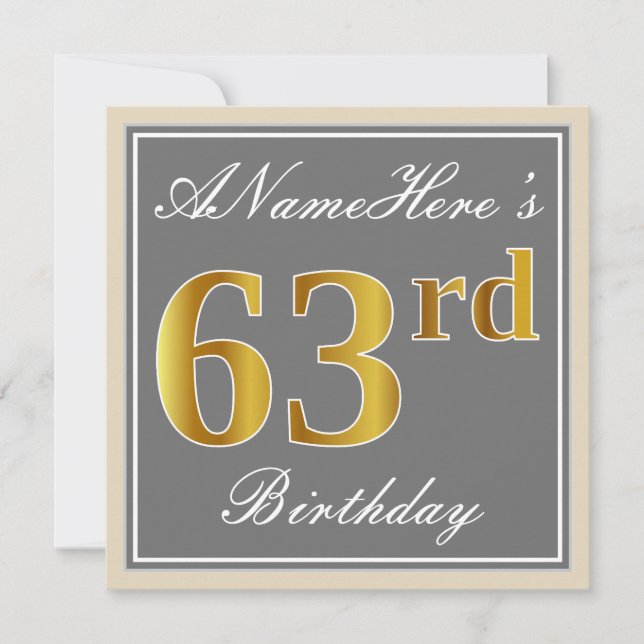 Invitation Elégant, gris, Faux Gold 43e anniversaire + Nom (Devant)